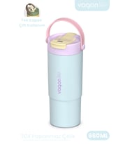 Tumbler Mug 660 ML Tek Kapak Çift Kullanım Pipetli Rahat İçim Kulplu Paslanmaz Çelik Termos 1102-660ML