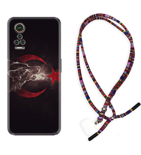 General Mobile GM 21 Pro GM 22 Pro Plus Kılıf Boyun Asklı Rasta Silikon Kurt ve Ay Yıldız 1403