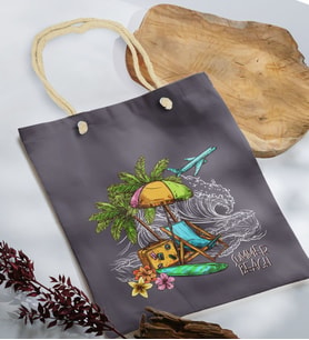 BK Gift Yaz Temalı Antrasit Halat Saplı Kumaş Plaj Çantası -3, Baskılı Omuz Çantası, Alışveriş Çantası, Arkadaşa Hediye, Sevgiliye Hediye