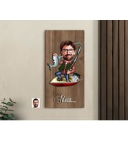 BK Gift Kişiye Özel Balıkçı Karikatürlü Kabartma Figürlü Ahşap Tablo-7, Arkadaşa Hediye, Sevgiliye Hediye, Duvar Dekoru