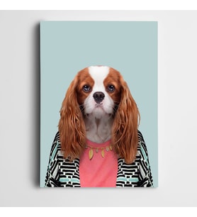 Pembe Tişörtlü Köpek Kanvas Tablo