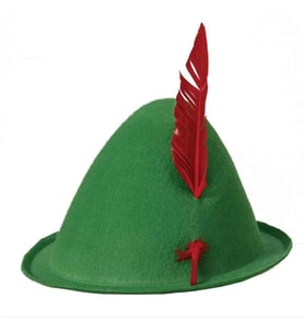 Yeşil Renk Kırmızı Tüylü Peter Pan Şapkası Robin Hood Şapkası 24x23 Cm