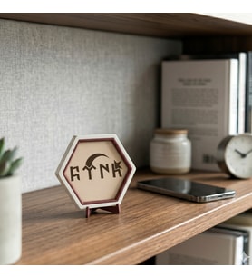 Göktürkçe Türk Yazılı Ay Yıldız Temalı Dekoratif Obje Minik Ve Modern Ev Ofis Masaüstü Dekor 10x10cm