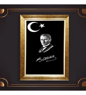 Altın Varaklı Çerçeveli Paspartulu Atatürk Tablo DC0650 (Gold)