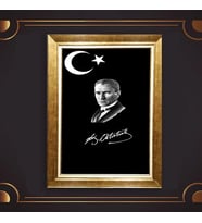 Altın Varaklı Çerçeveli Paspartulu Atatürk Tablo DC0650 (Gold)