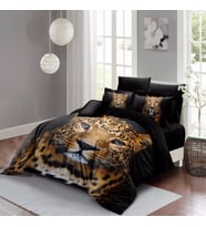 MonoHome Leopard Çift Kişilik Nevresim Takımı 3D Pamuk Saten (Siyah)