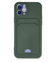 Newface Apple iPhone 12 Kılıf Kelvin Kartvizitli Silikon - Koyu Yeşil