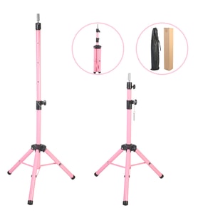 Kuaför Eğitim Mankeni İçin Metal Tripod - Pembe + Taşıma Çantası