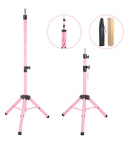 Kuaför Eğitim Mankeni İçin Metal Tripod - Pembe + Taşıma Çantası
