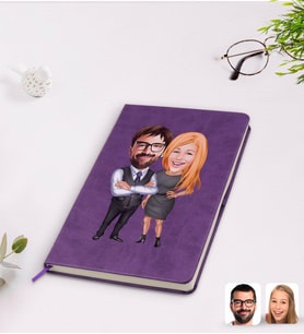BK Gift Kişiye Özel Sevgililer Karikatürlü Mor Termo Deri Defter Model 100