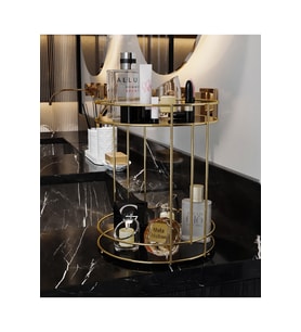Banyo Kozmetik Takı Düzenleyici Çok Amaçlı Organizer 2 Katlı Servis Sunum Tepsisi Ikramlık Gold