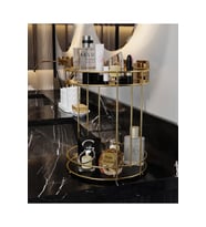Banyo Kozmetik Takı Düzenleyici Çok Amaçlı Organizer 2 Katlı Servis Sunum Tepsisi Ikramlık Gold