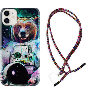 Apple iPhone 11 12 13 Mini Kılıf Boyun Asklı Rasta Silikon Astronot Panda 1755