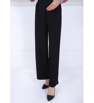 Fresh&Moda Kadın Siyah Beli Lastikli Ayrobin Kumaş Bol Paça Büyük Beden Pantolon