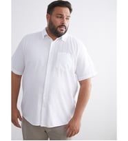 LCWAIKIKI Classic Beyaz Büyük Beden Regular Fit Kısa Kollu Keten Karışımlı Erkek Gömlek