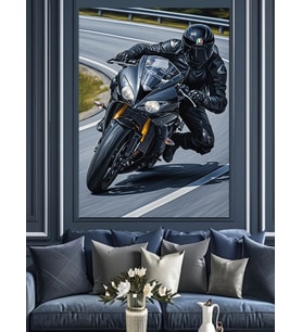 Siyah Kasklı Modern Motorcu Dekoratif Kanvas - Mdf Ahşap Tablo