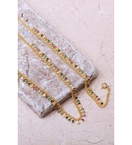 Gurmet Mix Taşlı Damla Altın Kaplama 925 Ayar Gümüş Kolye Bileklik İkili Set 286