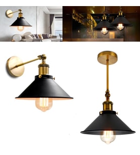 RİOLİGHT RETRO,RUSTİK,VİNTAGE MAFSALLI HAREKETLİ BAŞLIK METAL DUVAR APLİK ŞAPKA ÇAPI:23CM  (Siyah - Beyaz)