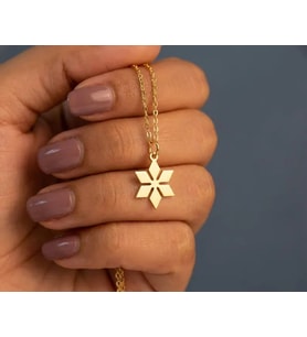 Kişiye Özel 925 Ayar Gümüş Zarif Kar Tanesi Kolye (Gold)