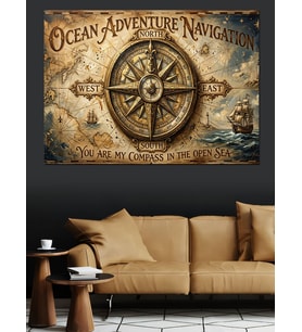 Ocean Adventure Antik Gemi Pusulası Dekoratif Kanvas - Mdf Ahşap Tablo
