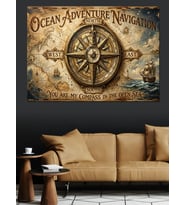 Ocean Adventure Antik Gemi Pusulası Dekoratif Kanvas - Mdf Ahşap Tablo
