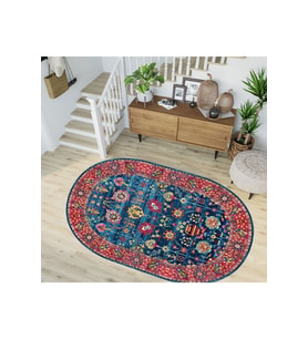 Eliana Home Baskılı, Yıkanabilir Kaymaz Taban Oval Halı TYC00515954670 100x150 cm (Mavi)