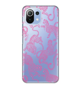 Xiaomi Mi 11 Lite Uyumlu Pembe Leopar Desenli Şeffaf Telefon Kılıfı