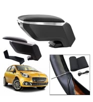 Lüks Set Fiat Punto Evo 2016 Delmesiz Çelik Ayaklı Gri-Siyah Kolçak Kol Dayama, Direksiyon Kılıfı