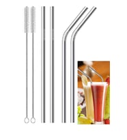 VipStar 6 Parça Metal Pipet Paslanmaz Çelik Meşrubat Pipeti Çubuk Pipet Temizleme Fırçası (Gümüş)