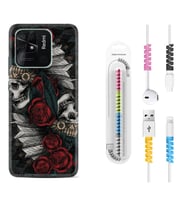 Xiaomi Poco X3 Pro M4 Pro X4 Pro C40 10C Kılıf Kablo Koruma Spiral Silikon Skull Rose 1673