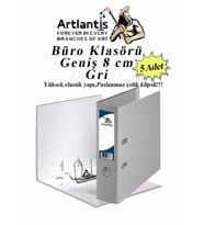 Büro Klasörü Gri Geniş 5 Adet Plastik Geniş Gri Klasör Halkalı Paslanmaz Çelik Klipsli 5 Adet