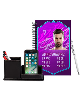 Tasarım Fut Kart Ahşap Defter Kalem & Deri Kaplama Kalemlik Hediye Seti