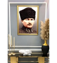 Atatürk Portresi Dijital Baskılı Kadife Kumaş Çerçeveli Tablo TBL0042 (Çok Renkli)