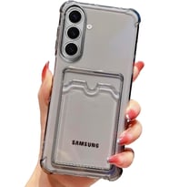 Teknomoda Samsung Galaxy A17 Kılıf Kartlıklı Anti Şok Korumalı Şeffaf Silikon Füme Koyu Şeffaf