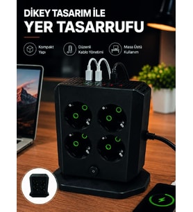 Dikey Priz Kulesi 8 AC Priz 4 USB 2 Type-C Çocuk Korumalı Güç Dağıtıcı