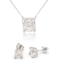 Yuvarlak Mozanit Taşlı 925 Ayar Gümüş Küpe ve Kolye 2'li Set 201024820