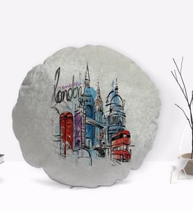 BK Gift Kişiye Özel İsimli London Tasarımlı Yuvarlak Dekoratif Kırlent Yastık-4
