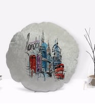 BK Gift Kişiye Özel İsimli London Tasarımlı Yuvarlak Dekoratif Kırlent Yastık-4