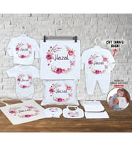 Minito Baby İsme Özel 13'lü Pamuklu Kız Bebek Hastane Çıkışı Seti_MT_237