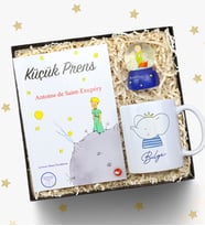 Kişiye Özel Kupa Bardak & Küçük Prens Kitabı & Mavi Küçük Prens Kar Küresi Hediye Seti