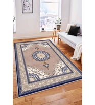 Bej Klasik Göbekli Kaymaz Tabanlı Dekoratif Halı AR476 - 100 x 160 cm