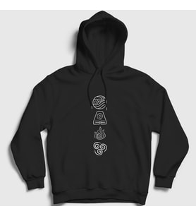 Presmono Unisex Siyah Symbols V2 Anime Avatar The Last Airbender Kapüşonlu Sweatshirt 262781tt