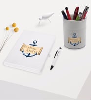 BK Gift Kişiye Özel Çapa Tasarımlı Beyaz Defter Kalem ve Kalemlik Hediye Seti - Model 3