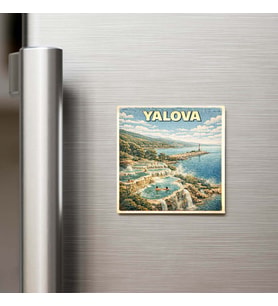 Yalova Şehri - Pop-Art Travel - 9x9 cm Buzdolap Magneti