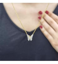 Kelebek Zirkon Taşlı Gold Kaplama 925 Ayar Gümüş Kolye (Karışık)