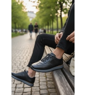 Enoch Hakiki Deri Garnili Bağcıklı Erkek Sneaker Ortopedik Taban