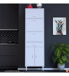 Eliusta Sedef 60x195x48 cm Fırın ve Mikrodalga Dolabı Kapaklı Beyaz Organizer Çok Amaçlı Mutfak Kiler Dolabı