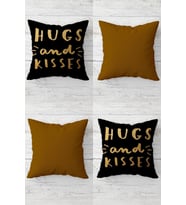 Hugs And Kisses Kombin Gizli Fermuarlı Kırlent Kılıfı Koltuk Yastık Kılıfı Takım(4adet) (Gold)