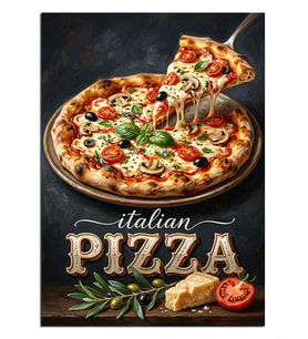 İtalyan Pizzası Lezzetli Peynir Uzatması Dekoratif Kanvas - Mdf Ahşap Tablo