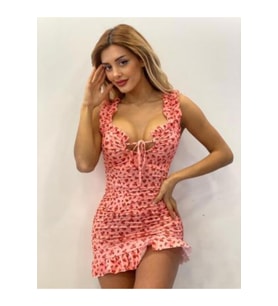 Çiçek Desenli Askılı Mini Elbise